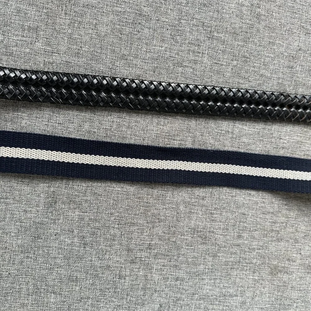 Men's Classic Belt Pair Blue White Web and Woven Faux Leather Black 36
